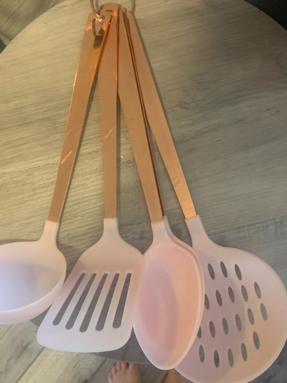 Set of 5 Pink Kitchen Utensils with Rose Gold Handles